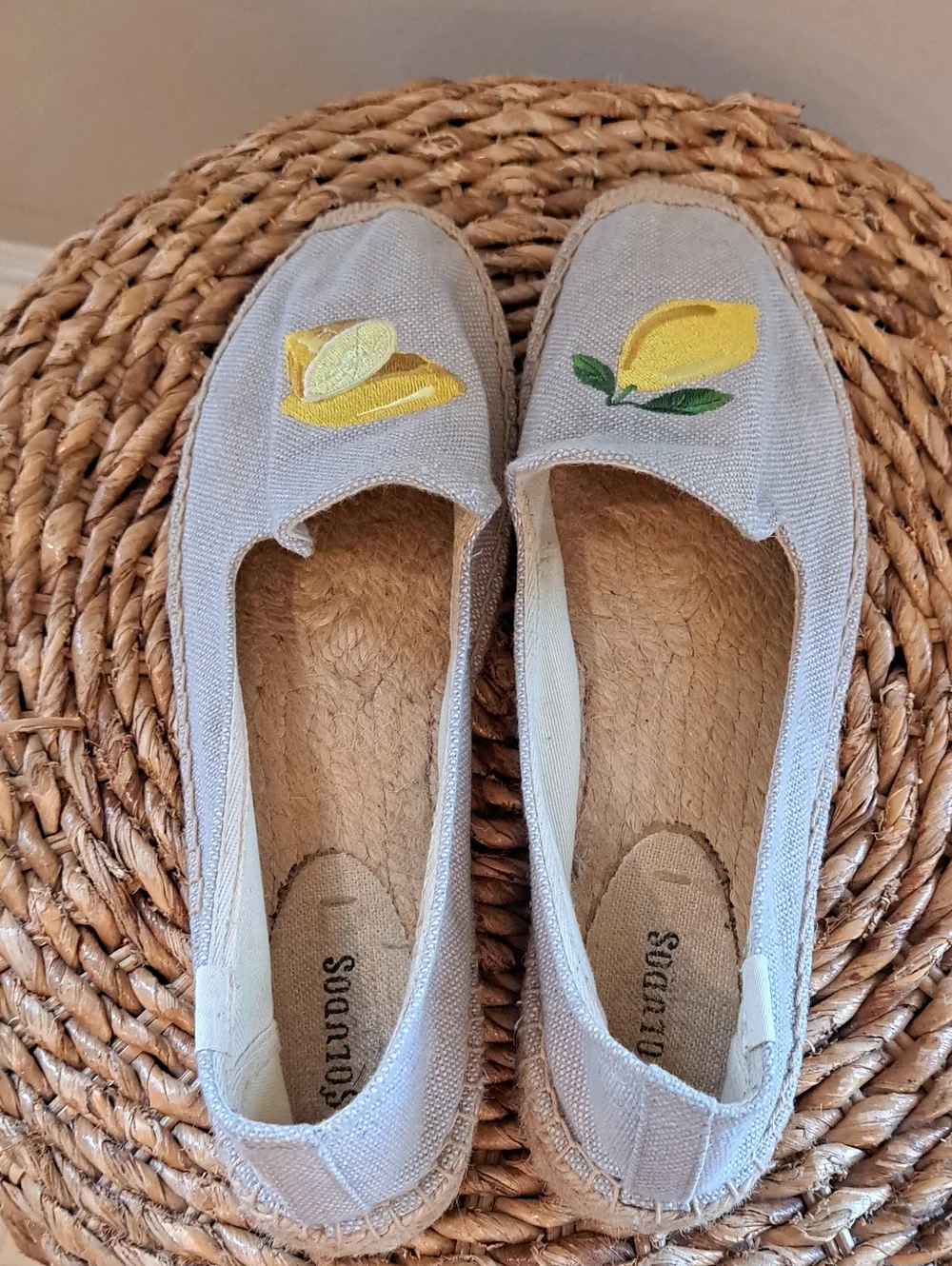 Soludos X Anthropologie Womens Seville Grey Canvas Lemon Espadrilles Loafers 11